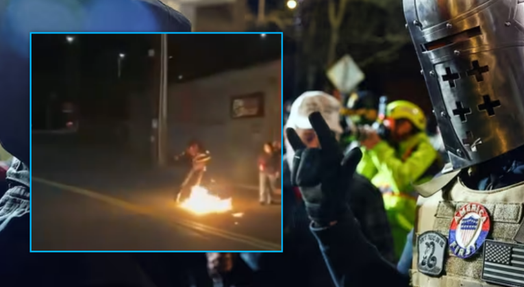 Tipik budalla komunist: Mësyu ta djegë flamurin amerikan, i vë zjarrin vetes